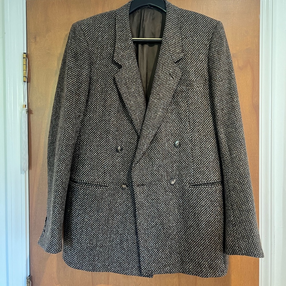 Zegna 46L Men’s Tweed Double Breasted, Double Vented Blazer